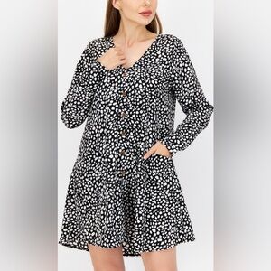 Missguided Dalmatian Print Button Through Long Sleeve Smock Plus Size 20 Dress